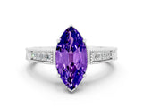 White gold Marquise Cut Tanzanite Engagement Ring with Milgrain Channel Set Band and Prong Setting