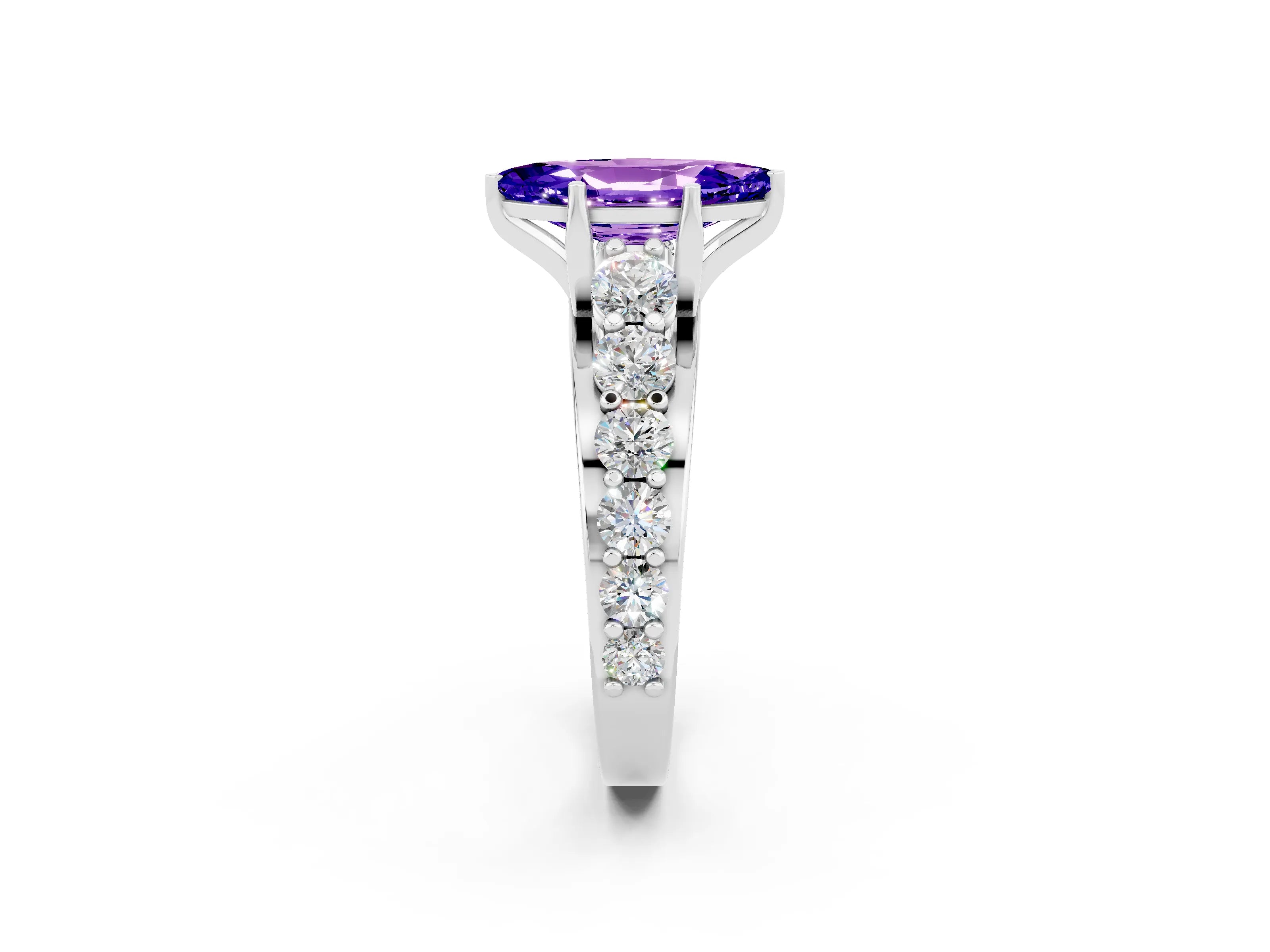 White gold Marquise Cut Tanzanite Engagement Ring with Pavé Band and Four-Prong Setting_2
