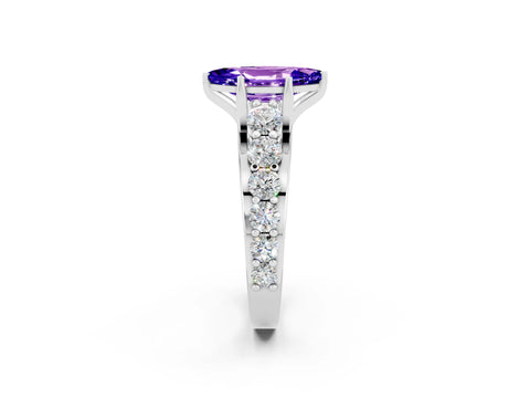 White gold Marquise Cut Tanzanite Engagement Ring with Pavé Band and Four-Prong Setting_2