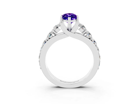 White gold Marquise Cut Tanzanite Engagement Ring with Pavé Band and Four-Prong Setting_3
