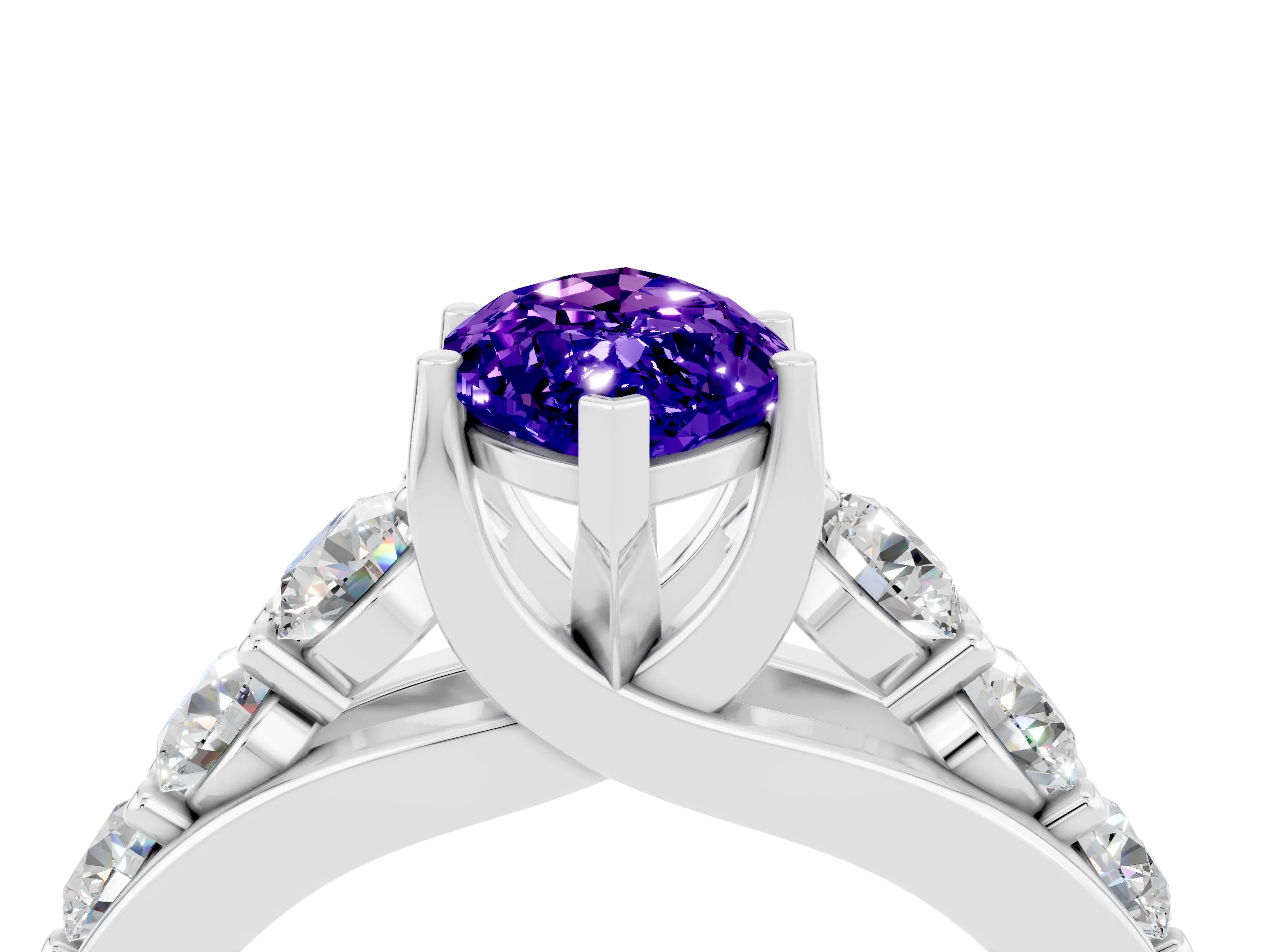 White gold Marquise Cut Tanzanite Engagement Ring with Pavé Band and Four-Prong Setting_4