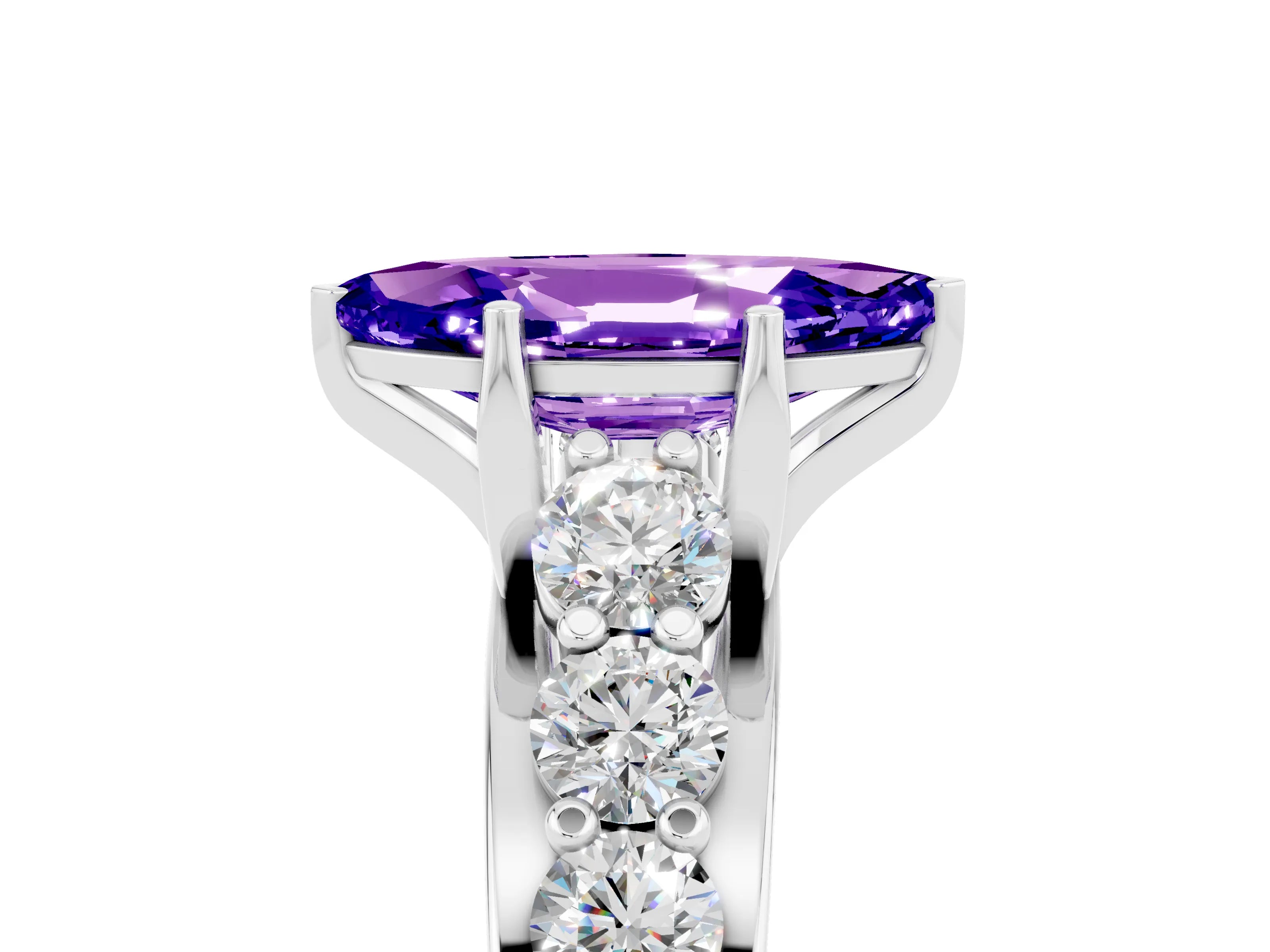 White gold Marquise Cut Tanzanite Engagement Ring with Pavé Band and Four-Prong Setting_5