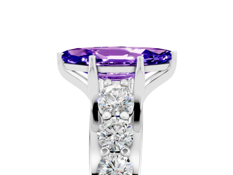 White gold Marquise Cut Tanzanite Engagement Ring with Pavé Band and Four-Prong Setting_5