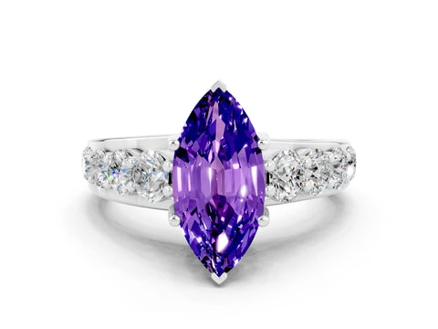 White gold Marquise Cut Tanzanite Engagement Ring with Pavé Band and Four-Prong Setting