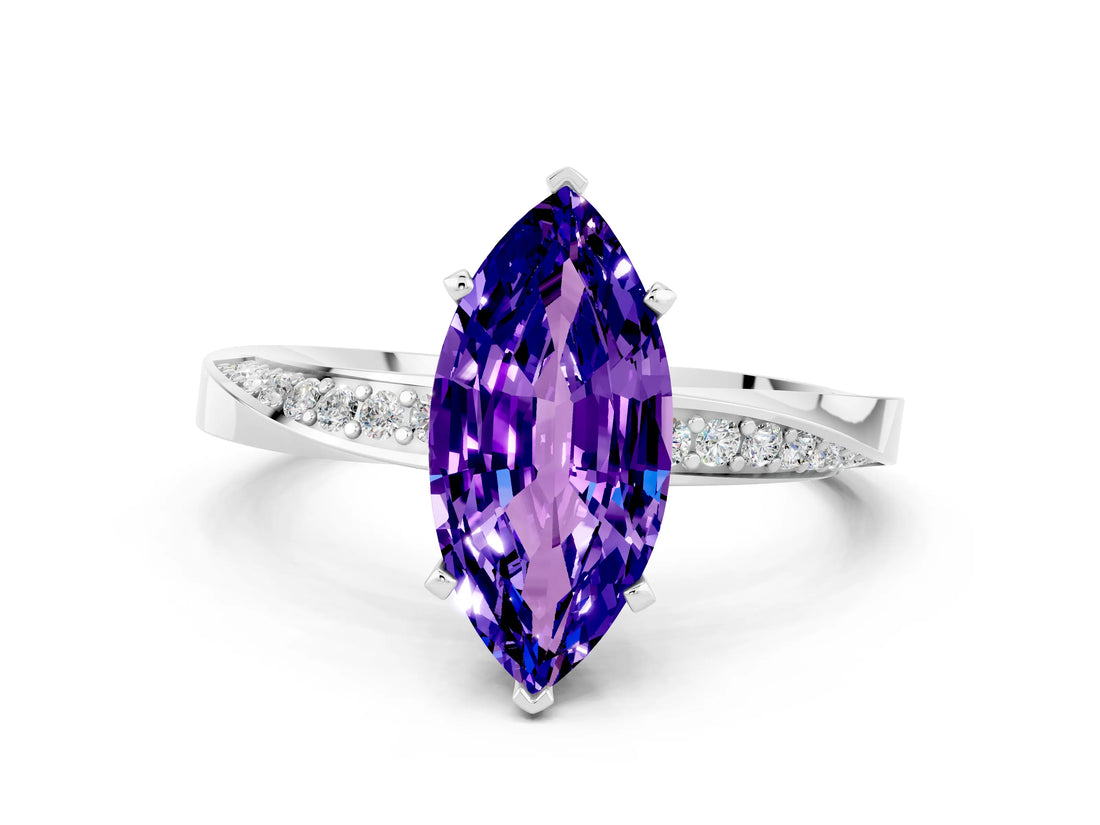 White gold Marquise Cut Tanzanite Engagement Ring with Side Stone Accents and Four-Prong Setting_27
