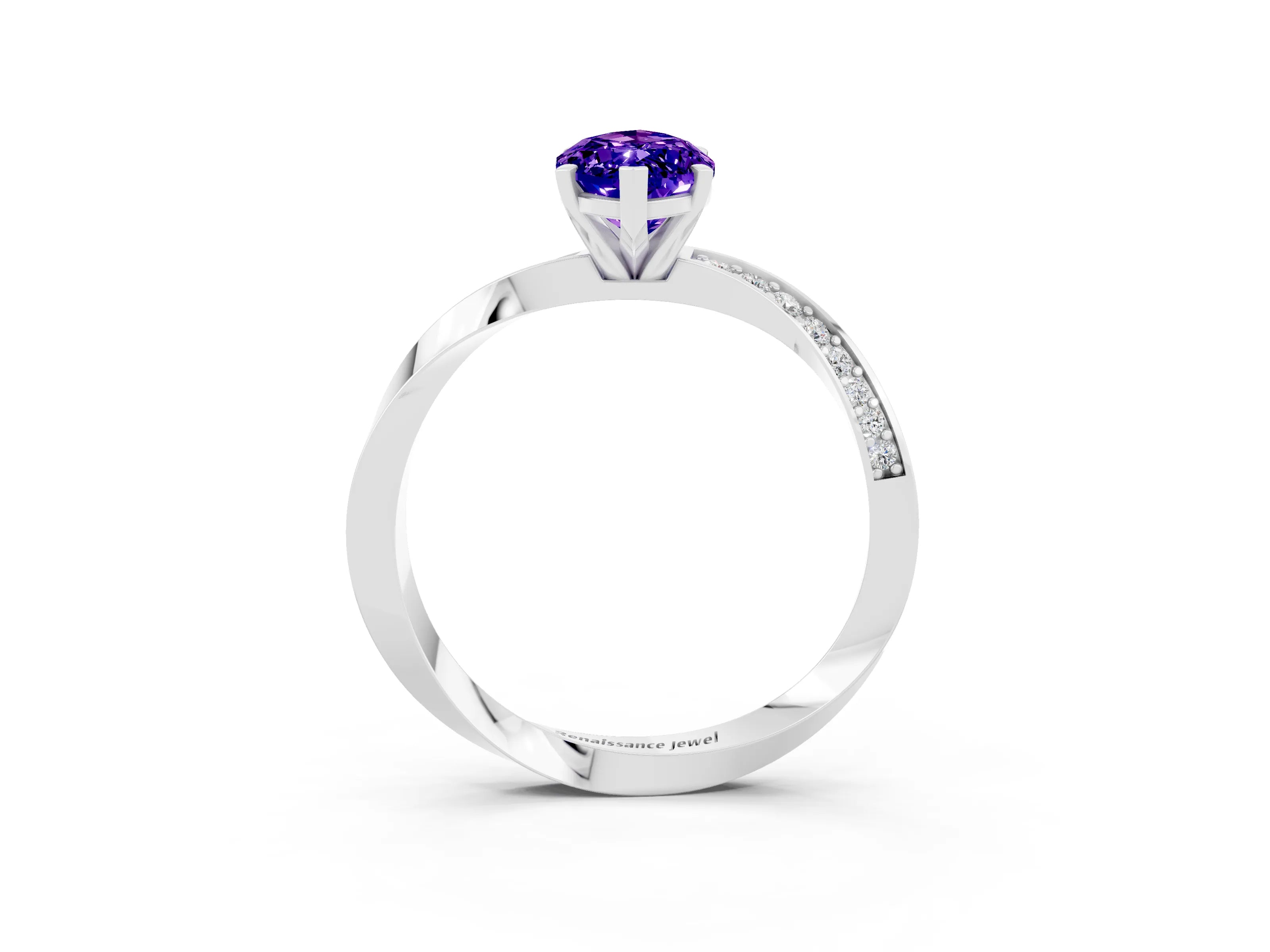 White gold Marquise Cut Tanzanite Engagement Ring with Side Stone Accents and Four-Prong Setting_30