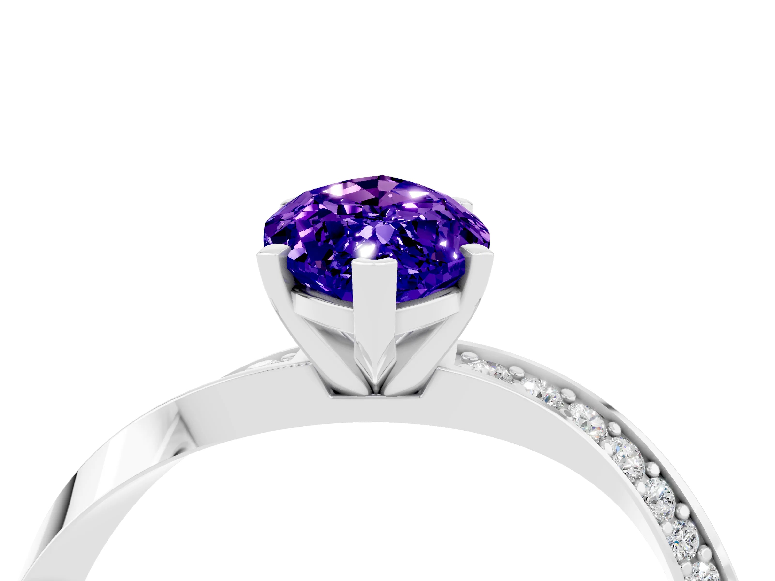 White gold Marquise Cut Tanzanite Engagement Ring with Side Stone Accents and Four-Prong Setting_31