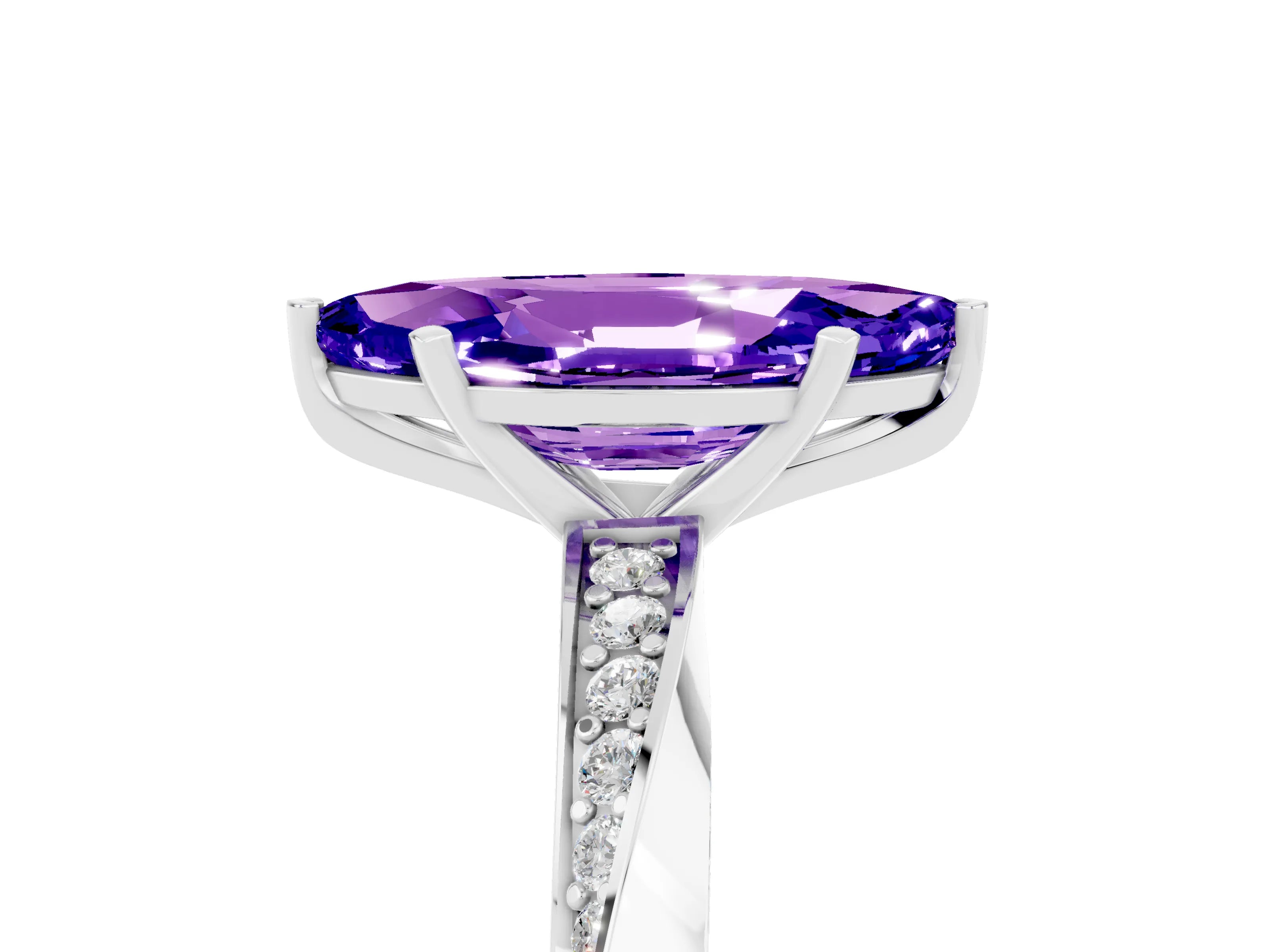 White gold Marquise Cut Tanzanite Engagement Ring with Side Stone Accents and Four-Prong Setting_32
