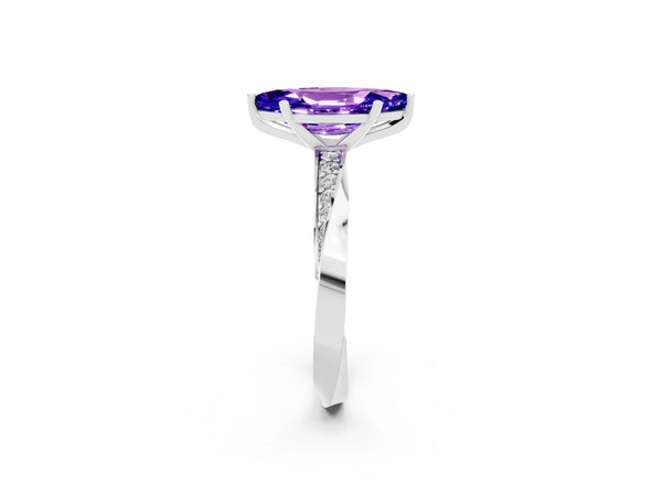 White gold Marquise Cut Tanzanite Engagement Ring with Side Stone Accents and Four-Prong Setting