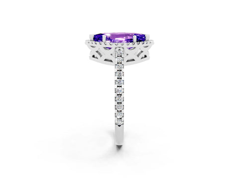 White gold Marquise Cut Tanzanite Halo Engagement Ring with Pavé Band and Prong Setting_14