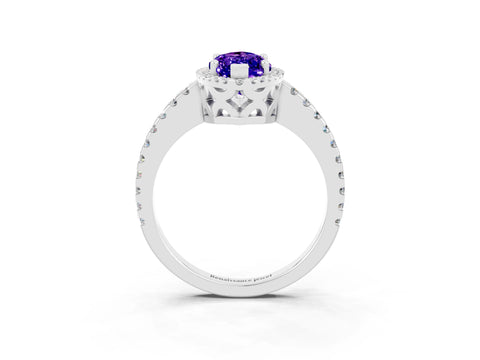 White gold Marquise Cut Tanzanite Halo Engagement Ring with Pavé Band and Prong Setting_15