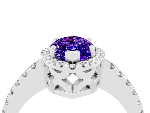White gold Marquise Cut Tanzanite Halo Engagement Ring with Pavé Band and Prong Setting_16