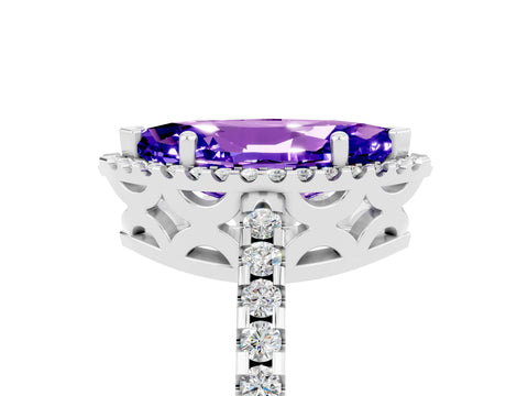 White gold Marquise Cut Tanzanite Halo Engagement Ring with Pavé Band and Prong Setting_17