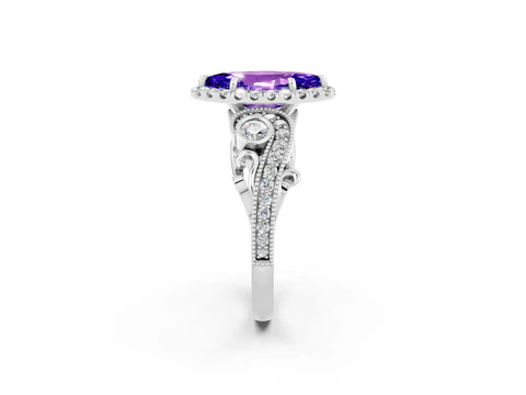 White gold Marquise Cut Tanzanite Halo Ring with Milgrain Pavé Band and Four-Prong Setting_38