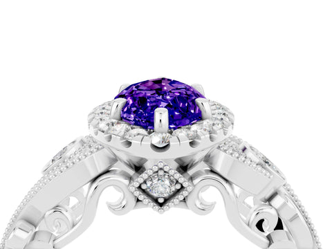 White gold Marquise Cut Tanzanite Halo Ring with Milgrain Pavé Band and Four-Prong Setting_40
