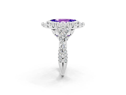 White gold Marquise Cut Tanzanite Halo Ring with Pavé Band and Four-Prong Setting_14
