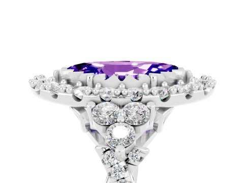 White gold Marquise Cut Tanzanite Halo Ring with Pavé Band and Four-Prong Setting_17