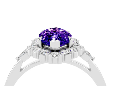 White gold Marquise Cut Tanzanite Halo Ring with Pear Side Stones and Prong Setting_28
