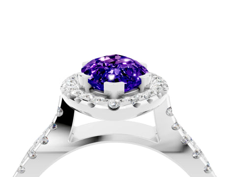 White gold Marquise Cut Tanzanite Halo Ring with Split Shank Pavé Band and Prong Setting_4