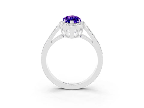 White gold Marquise Cut Tanzanite Halo Ring with Split Shank U-Prong Band and Four-Prong Setting_3