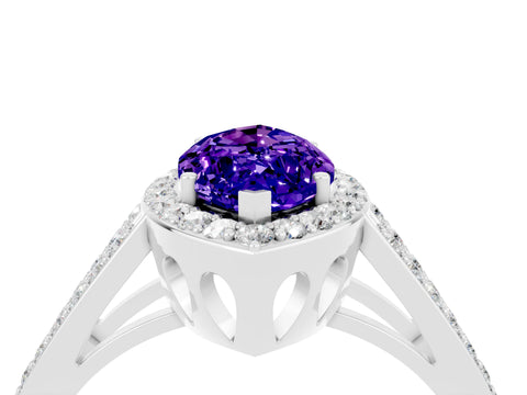 White gold Marquise Cut Tanzanite Halo Ring with Split Shank U-Prong Band and Four-Prong Setting_4
