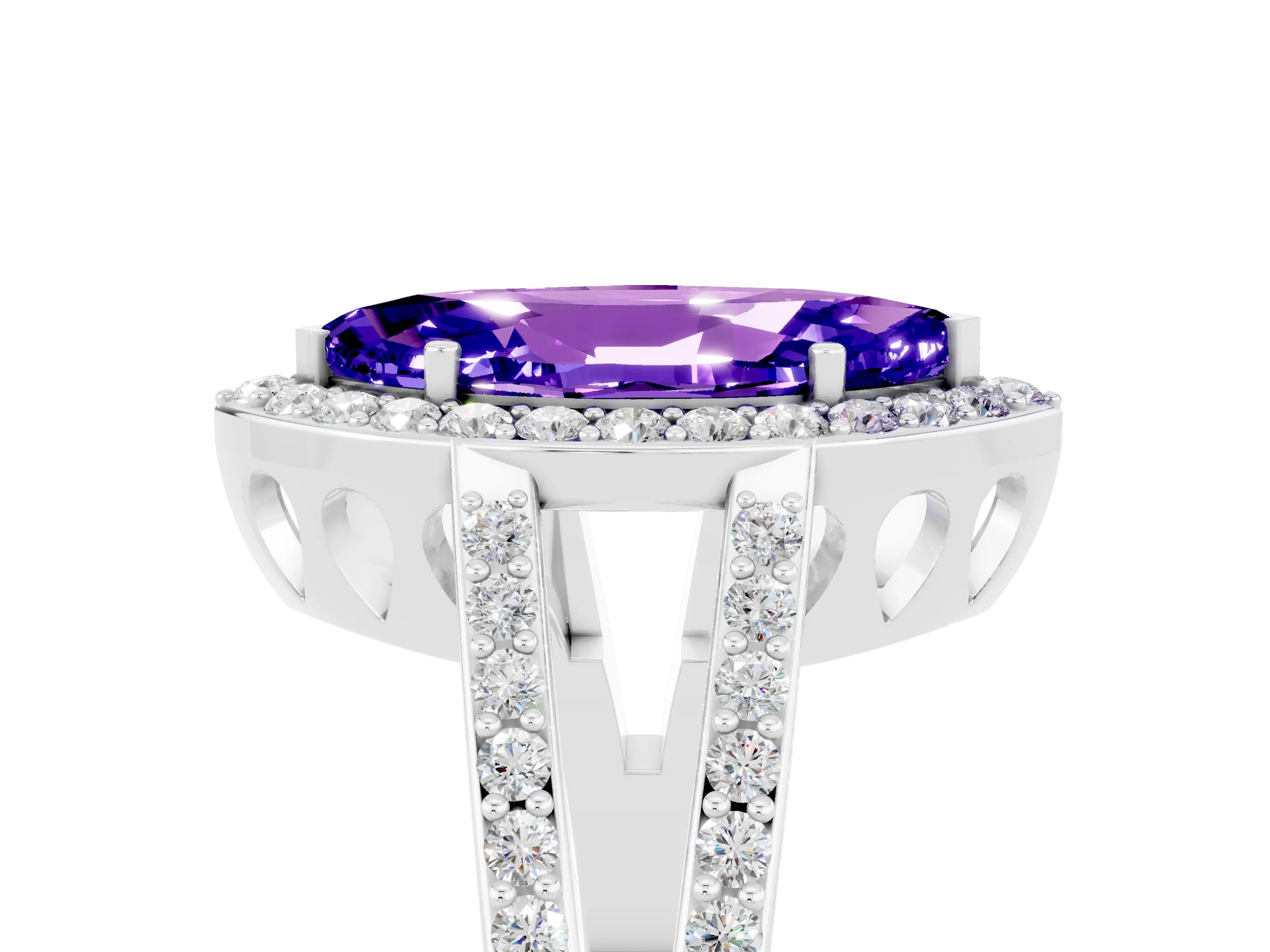 White gold Marquise Cut Tanzanite Halo Ring with Split Shank U-Prong Band and Four-Prong Setting_5
