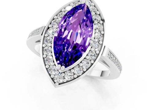 White gold Marquise Cut Tanzanite Halo Ring with Split Shank and Four-Prong Setting_13