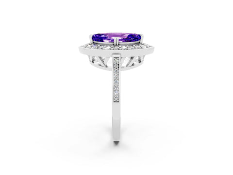 White gold Marquise Cut Tanzanite Halo Ring with Split Shank and Four-Prong Setting_14