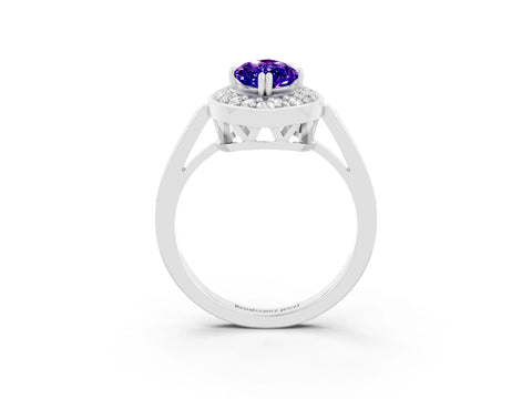 White gold Marquise Cut Tanzanite Halo Ring with Split Shank and Four-Prong Setting_15