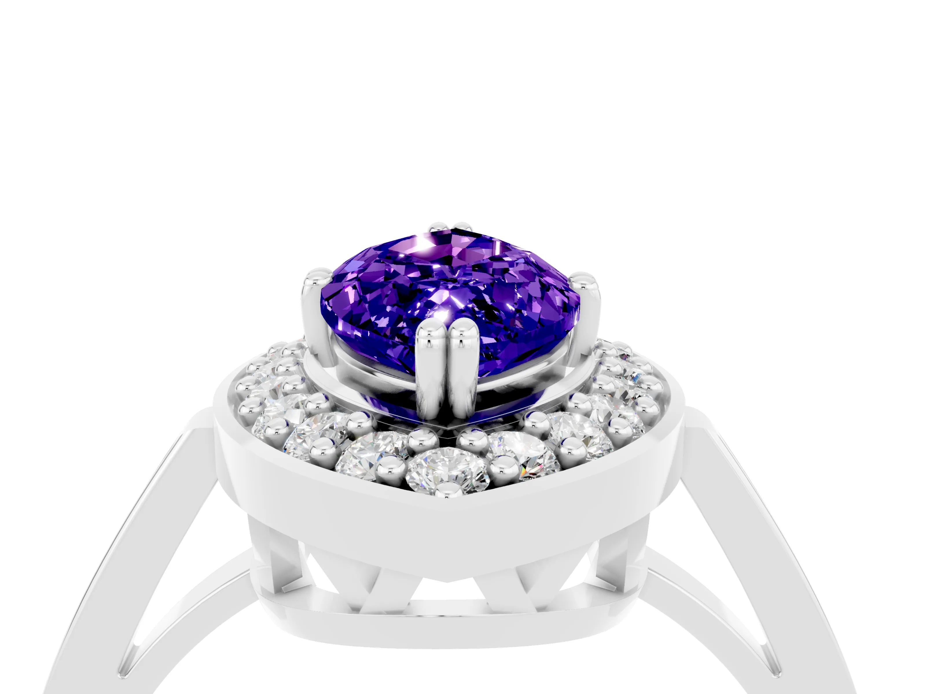 White gold Marquise Cut Tanzanite Halo Ring with Split Shank and Four-Prong Setting_4