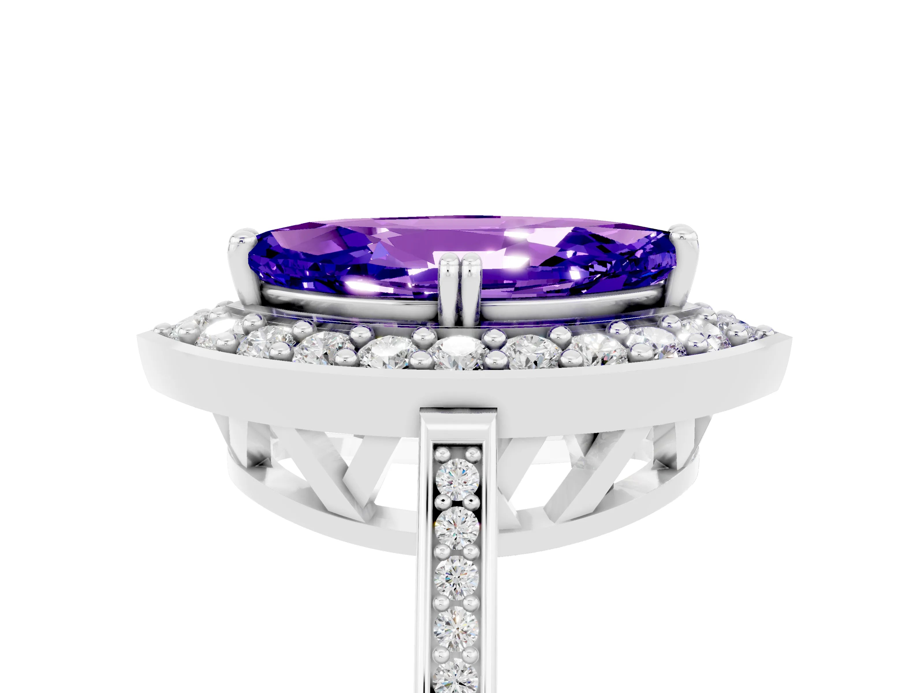 White gold Marquise Cut Tanzanite Halo Ring with Split Shank and Four-Prong Setting_5