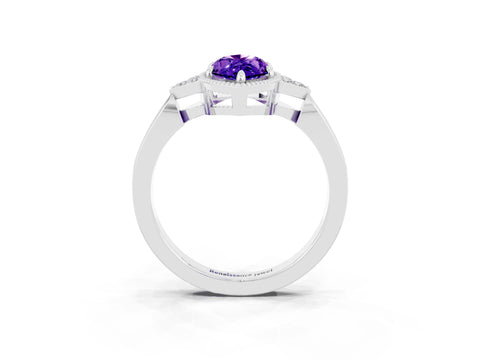 White gold Marquise Cut Tanzanite Halo Ring with Tapered Band and Four-Prong Setting_3