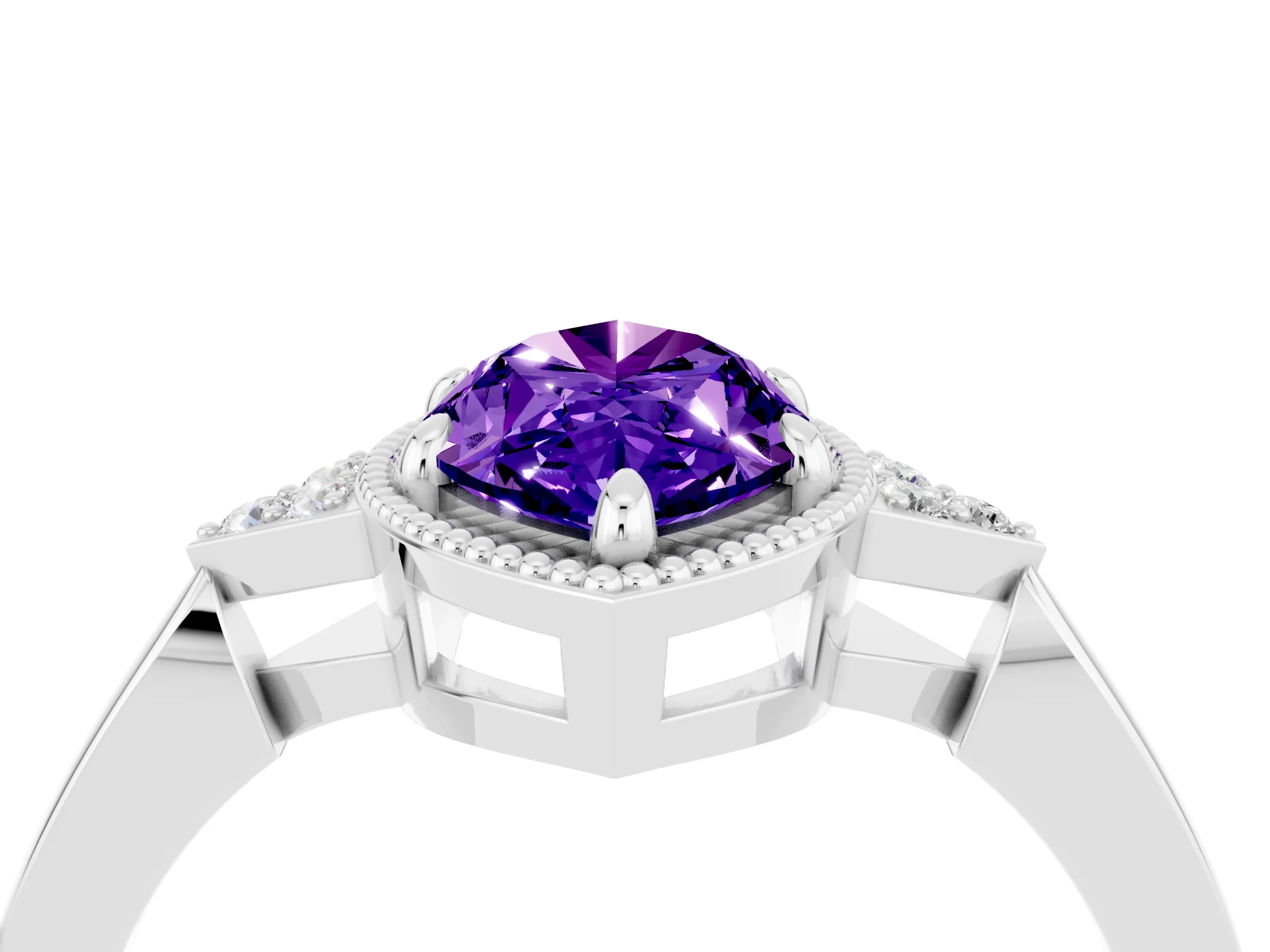 White gold Marquise Cut Tanzanite Halo Ring with Tapered Band and Four-Prong Setting_4
