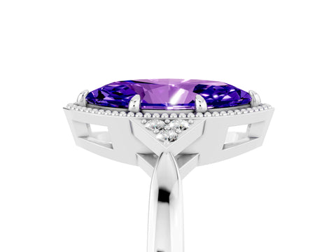 White gold Marquise Cut Tanzanite Halo Ring with Tapered Band and Four-Prong Setting_5