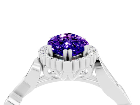 White gold Marquise Cut Tanzanite Halo Ring with Vintage Split Shank and Four-Prong Setting_50