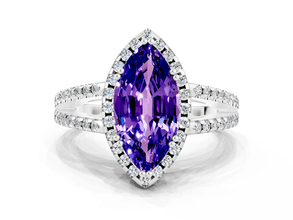 Platinum Marquise Cut Tanzanite Halo Split Shank Engagement Ring