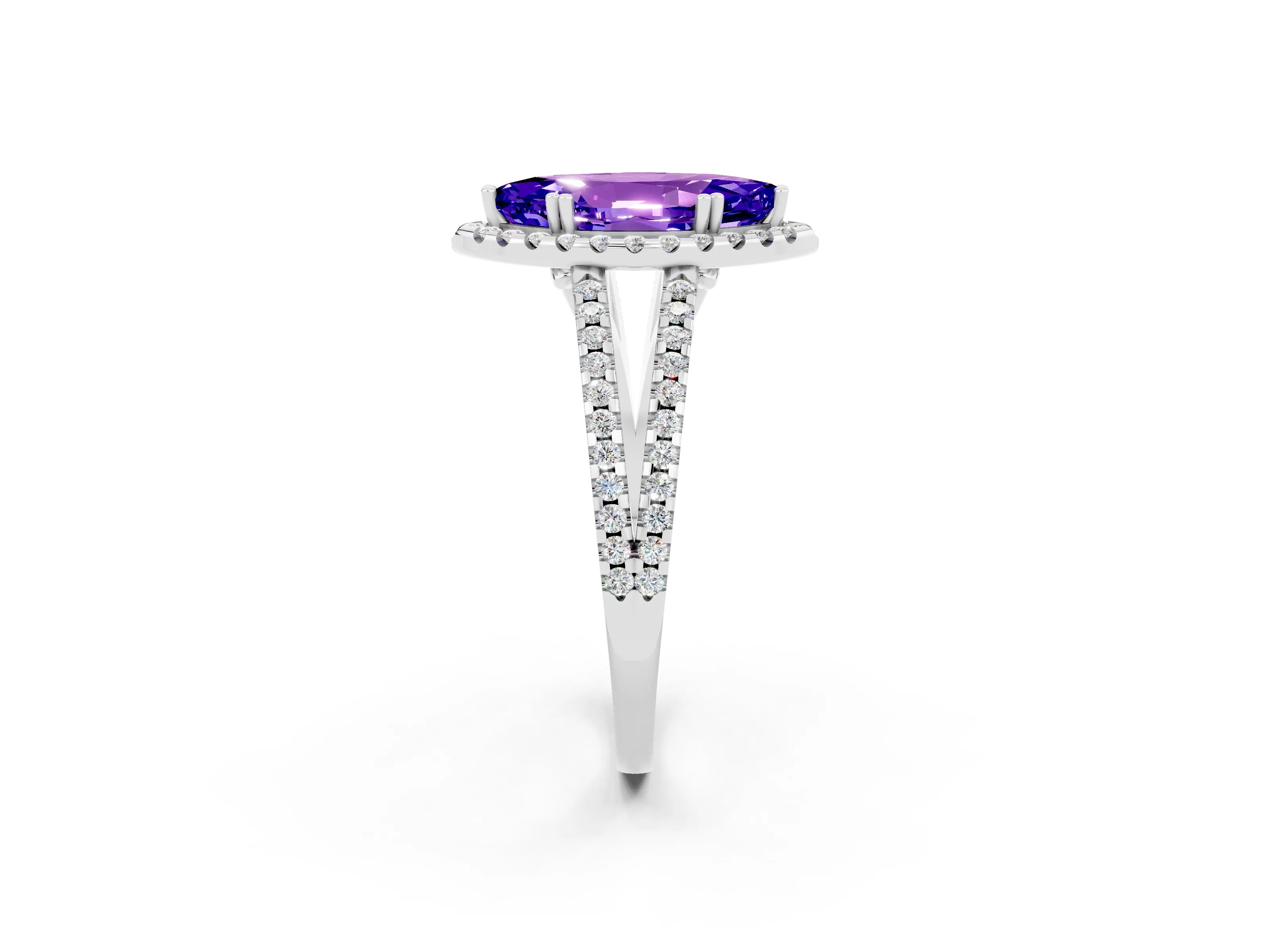 White gold Marquise Cut Tanzanite Halo Split Shank Engagement Ring_14