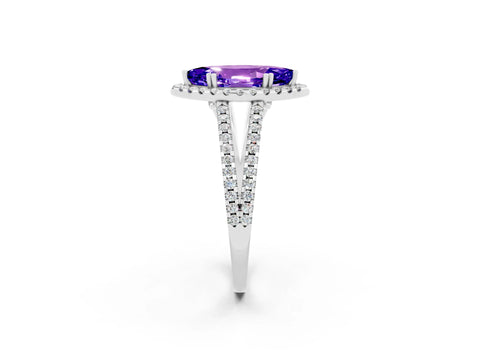 White gold Marquise Cut Tanzanite Halo Split Shank Engagement Ring_14