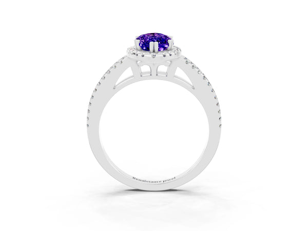 Platinum Marquise Cut Tanzanite Halo Split Shank Engagement Ring