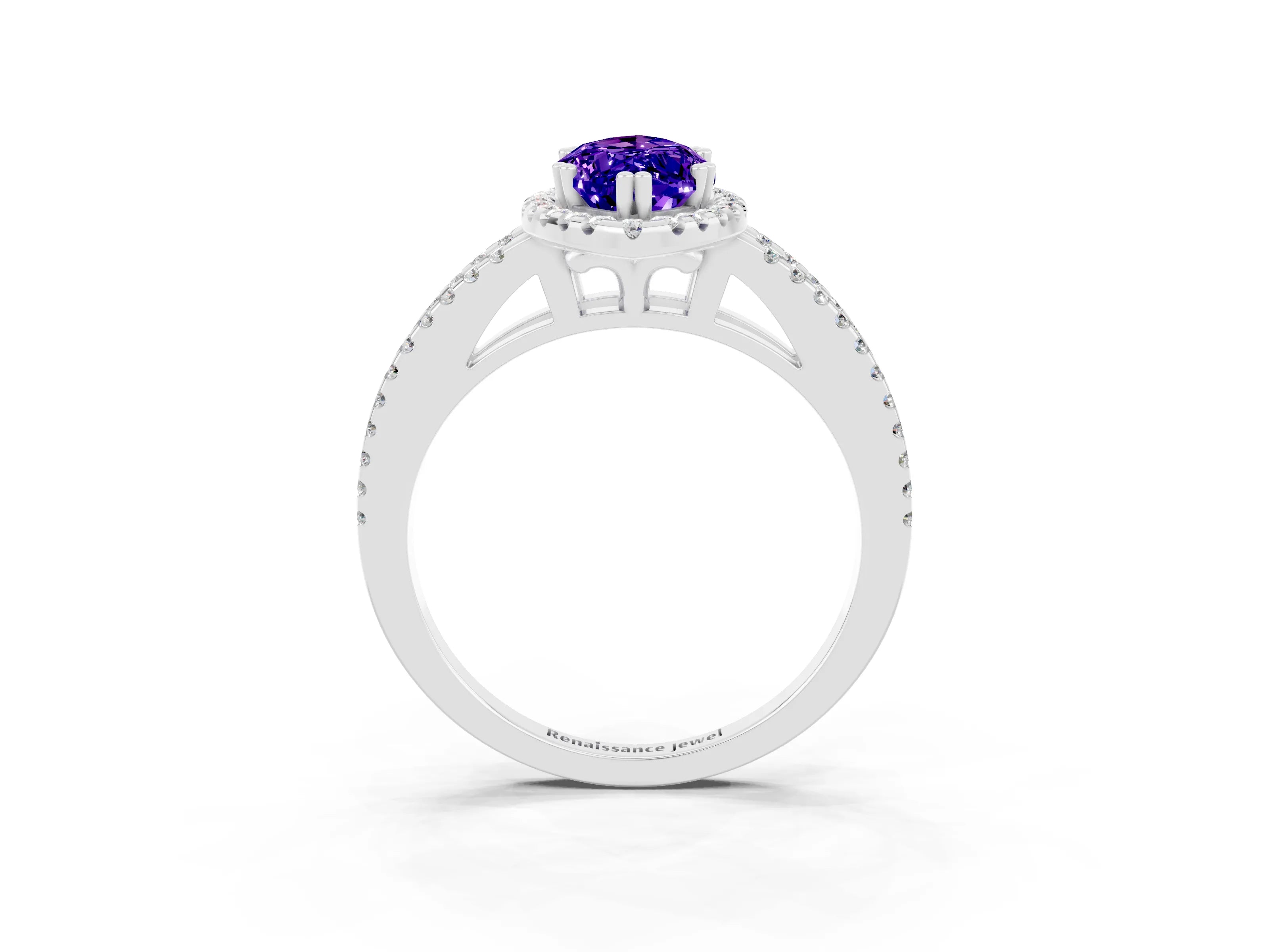 White gold Marquise Cut Tanzanite Halo Split Shank Engagement Ring_15