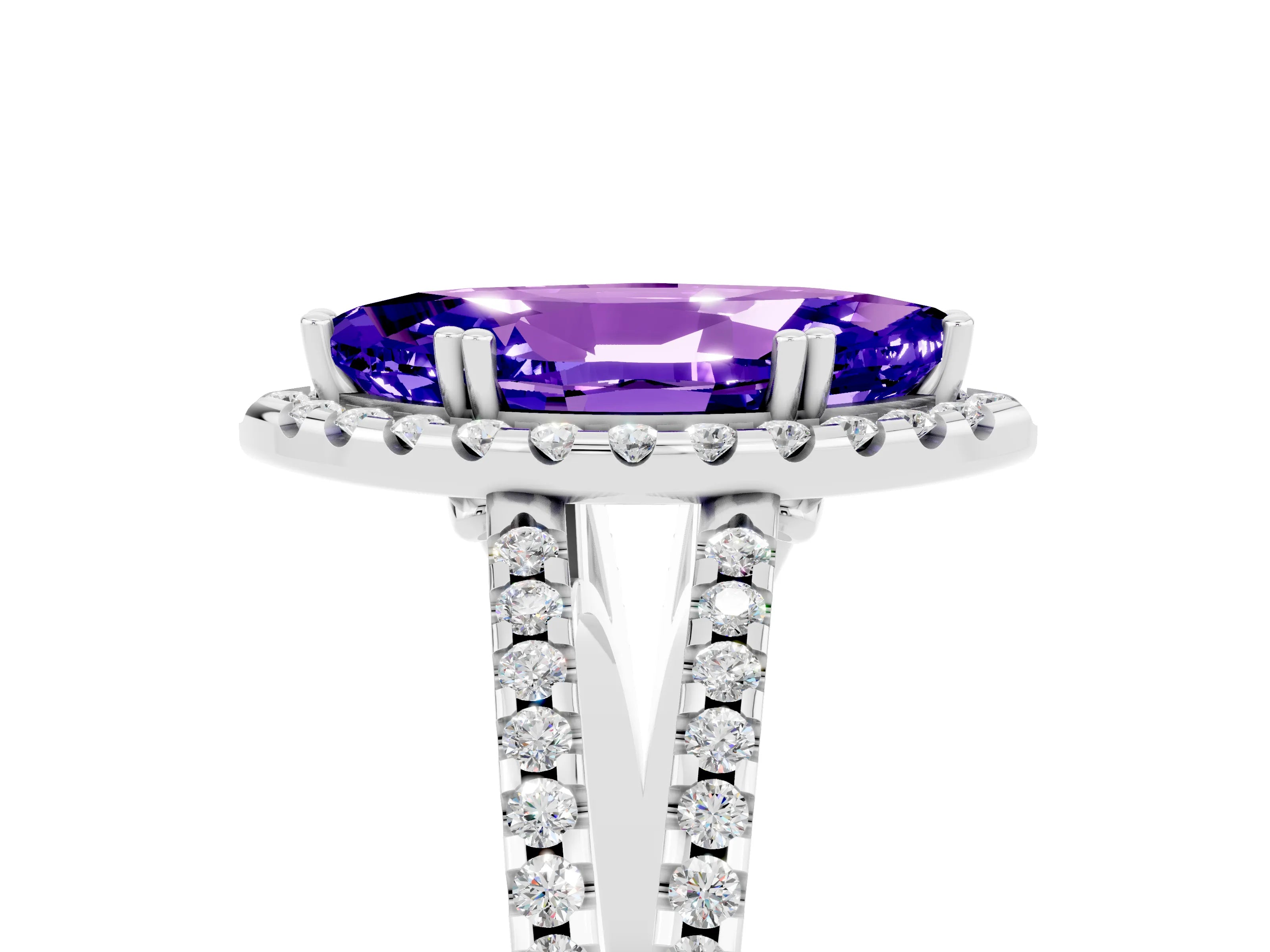 White gold Marquise Cut Tanzanite Halo Split Shank Engagement Ring_17