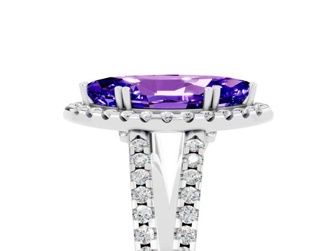 White gold Marquise Cut Tanzanite Halo Split Shank Engagement Ring_17