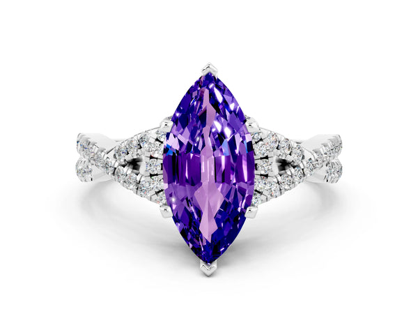 White gold Marquise Cut Tanzanite  Halo Twist Band Solitaire Prong Setting Ring