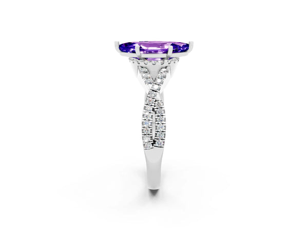 White gold Marquise Cut Tanzanite  Halo Twist Band Solitaire Prong Setting Ring