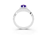 White gold Marquise Cut Tanzanite  Halo Twist Band Solitaire Prong Setting Ring_27