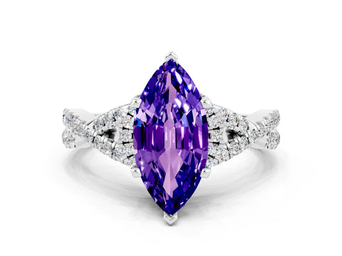 White gold Marquise Cut Tanzanite Halo Twist Band Solitaire Prong Setting Ring