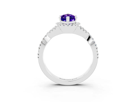 White gold Marquise Cut Tanzanite Halo Twist Band Solitaire Prong Setting Ring_3