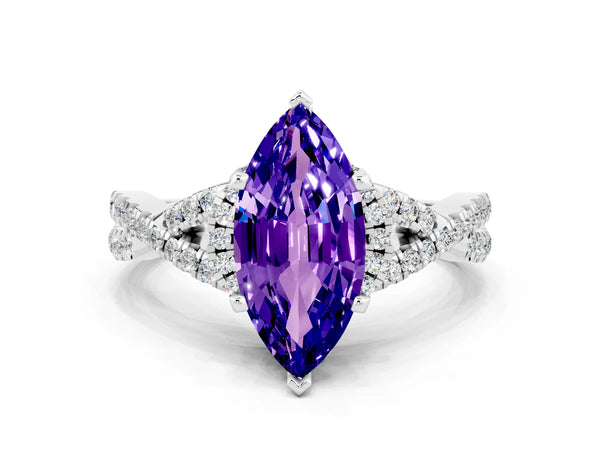 White gold Marquise Cut Tanzanite  Halo Twist Band Solitaire Prong Setting Ring