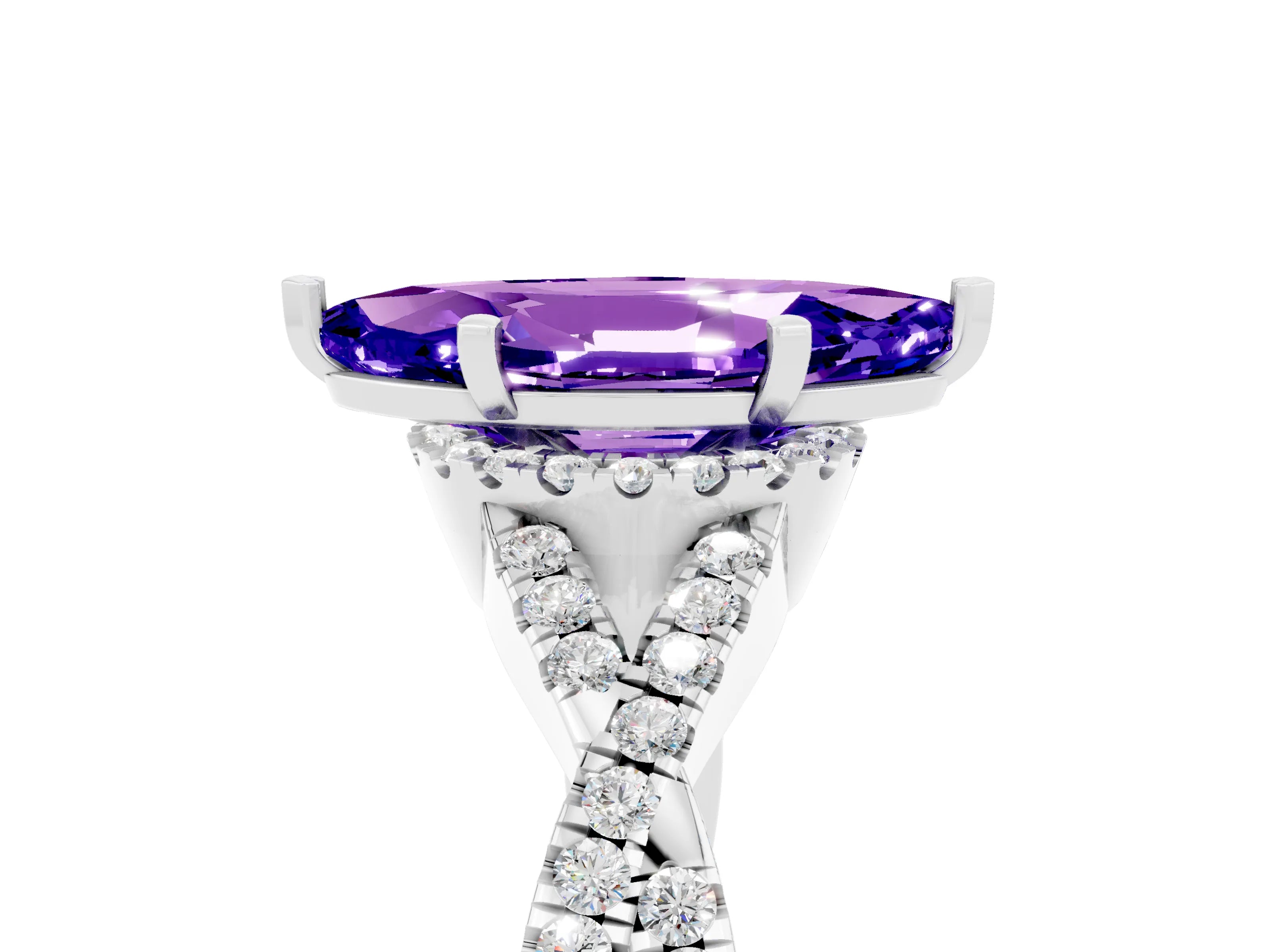 White gold Marquise Cut Tanzanite Halo Twist Band Solitaire Prong Setting Ring_5