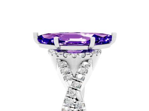 White gold Marquise Cut Tanzanite Halo Twist Band Solitaire Prong Setting Ring_5